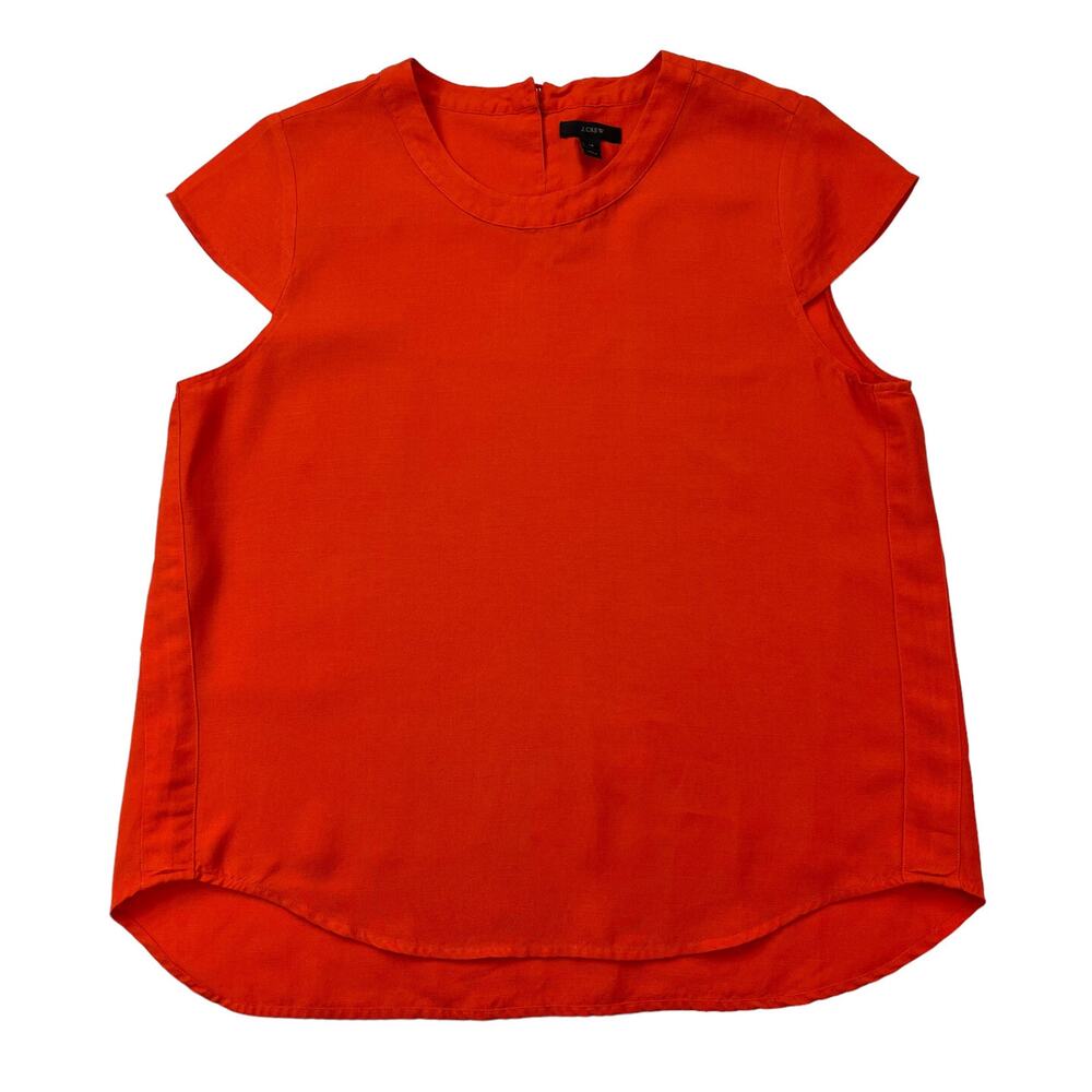 J. Crew Women's Size 14 Drapey Oxford Crepe Blouse Orange Cap Sleeve Style B8702 - Picture 16 of 16